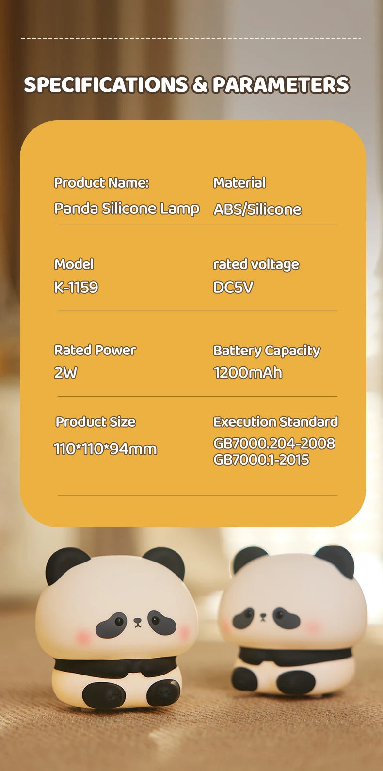 Lâmpada LED Fofa em formato de Panda